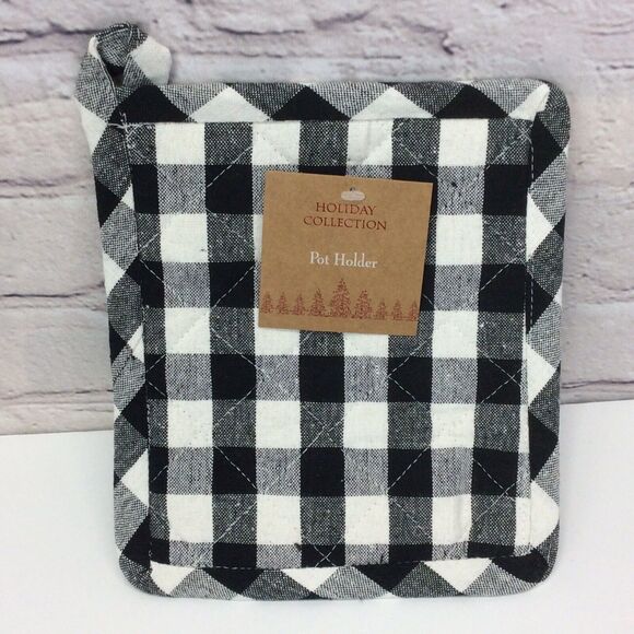 Buffalo Check 5 Pc. Kitchen Set Black/White Towel/Mitt/Pot Holder/2 Dish Cloths - Picture 2 of 10